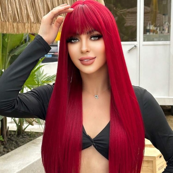 26 Inches Synthetic Red Straight Wig - Picture 6 of 10